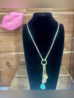 Lucky Brand Gold-Tone Necklace with Turquoise Shell Charm